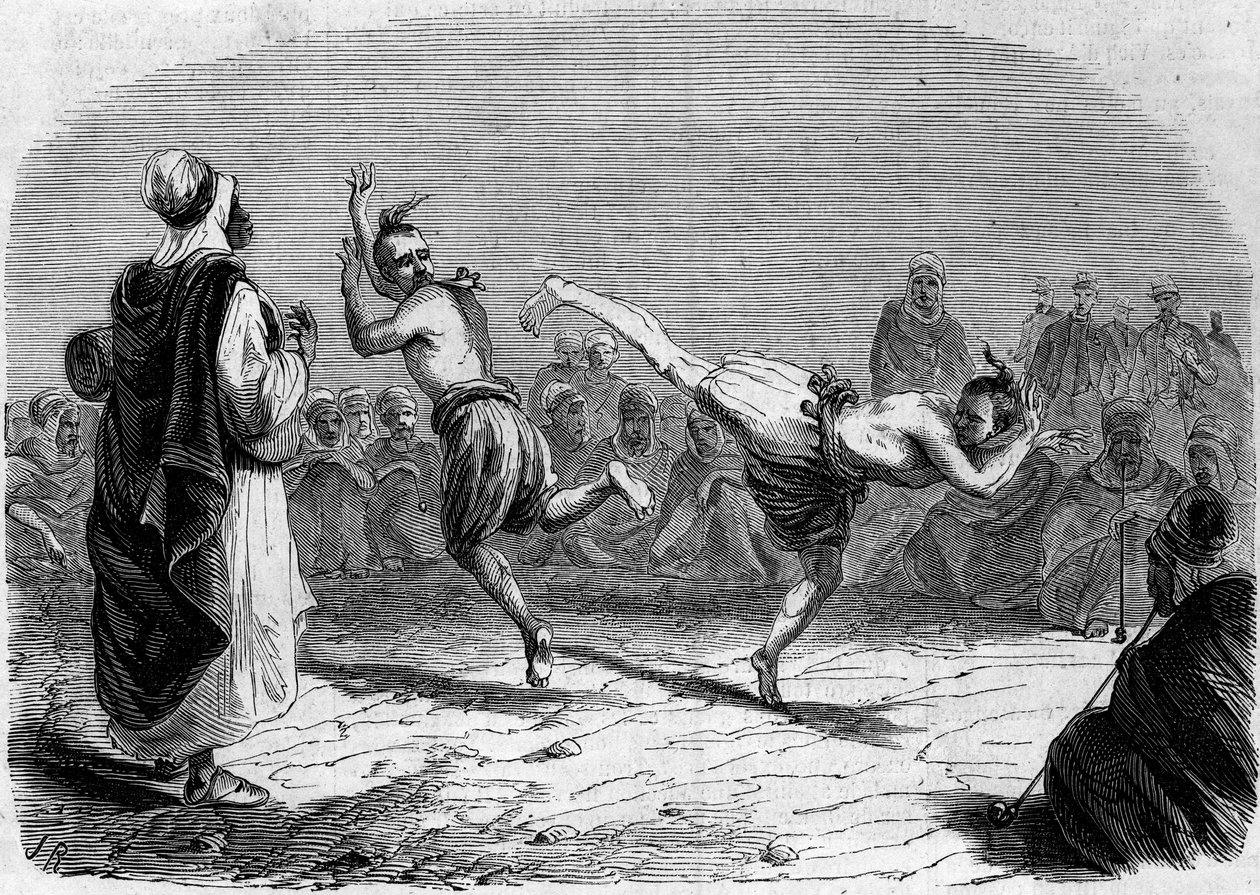 Coutume algérienne : danse arabe. Dessin de M. Rigo, d