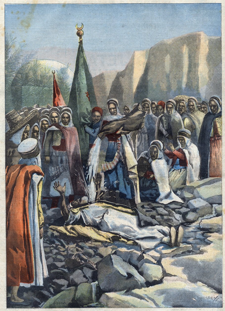 Sèche algérienne : un marabout est allongé sur le sol et demande à Allah de la pluie, dans "Le Petit Parisien" - French School