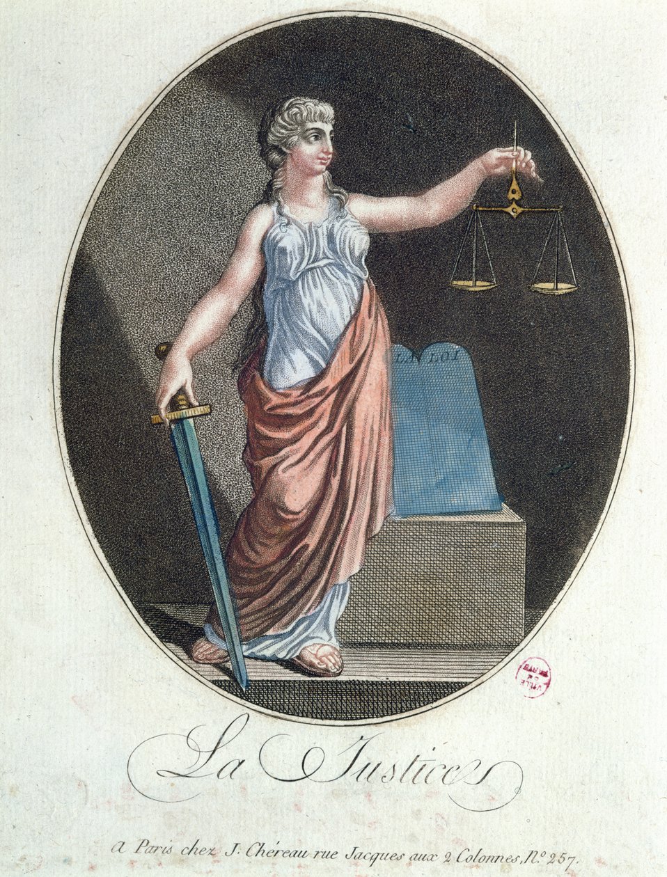 Allégorie de la Justice, publiée par J. Chereau, Paris, 1792 - French School