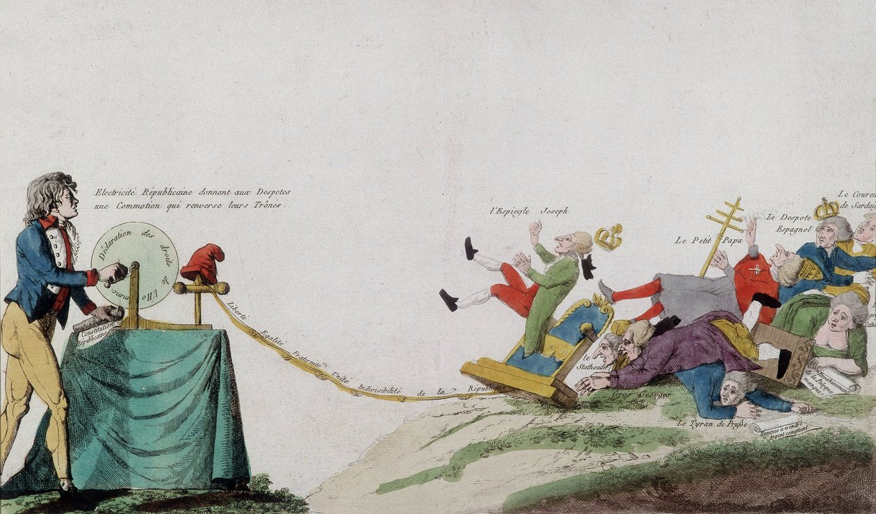 Allégorie de la Révolution française enlevant tous les trônes des voleurs couronnés - French School