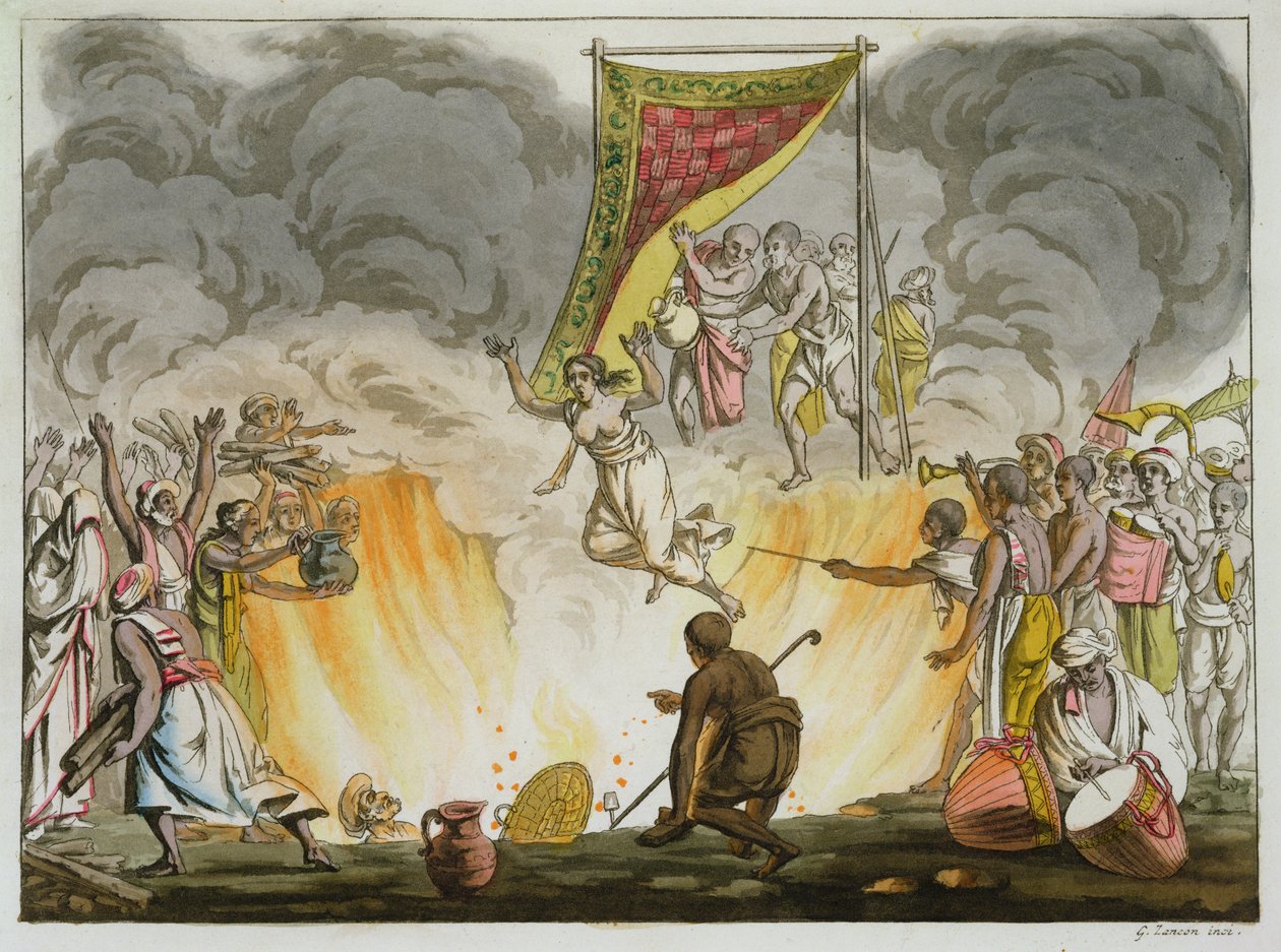 Une veuve indienne brûle avec le corps de son mari, planche 30 d