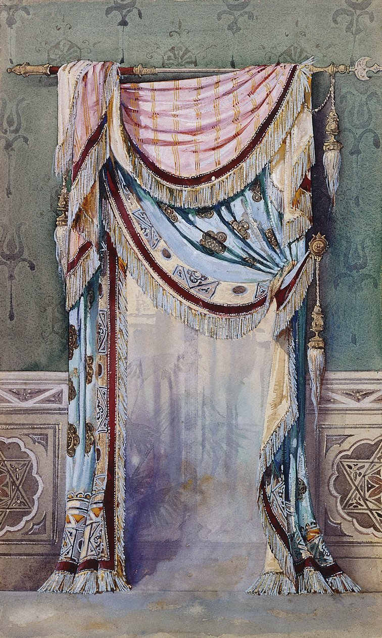 Intérieur avec un design de rideau, vers 1880 - French School
