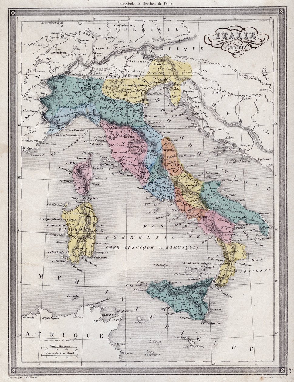 Italie antique - Planche extraite de « Atlas universel de géographie ancienne et moderne pour les écoles résidentielles » par Vuillemin - vers 1845 - French School