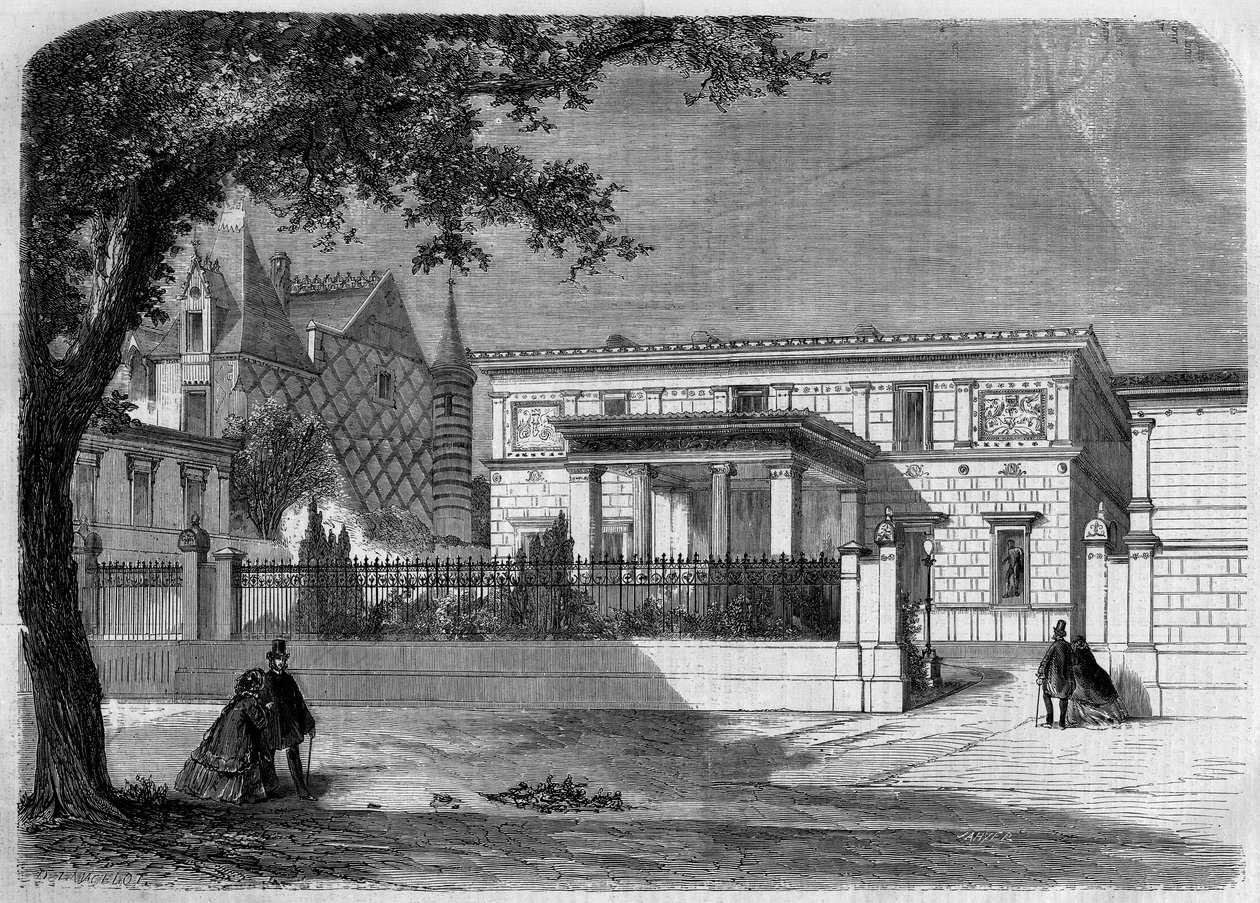 Architecture ancienne : vue de la façade de la maison pompéienne du « Prince Napoléon » (1822-1891) construite par l
