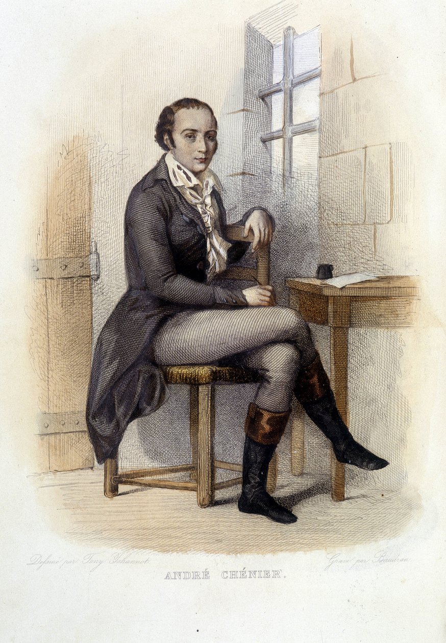 André Chénier (1762-1794), poète français, à la Conciergerie - dans « Le Plutarque français », éd. Mennechet - French School