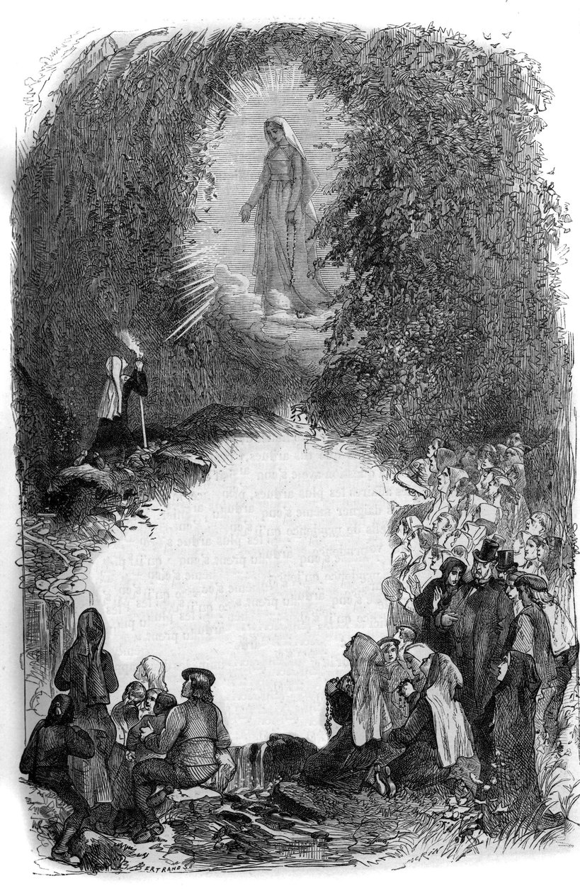 Apparition de la Vierge Marie à Bernadette Soubirous (1844-1879) dans la grotte de Lourdes, Hautes-Pyrénées (65) - French School