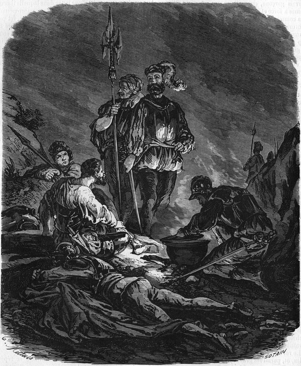 Mauvais garçons, pillards pendant les guerres du XVIe siècle. Dans "Histoire Populaire de la France", sd. vers 1885. Gravure. - French School