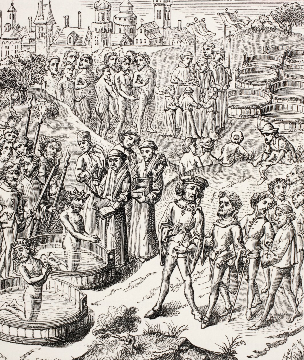 Baptême des Saxons conquis par Charlemagne, de la Vie militaire et religieuse au Moyen Âge par Paul Lacroix, publié à Londres vers 1880 - French School