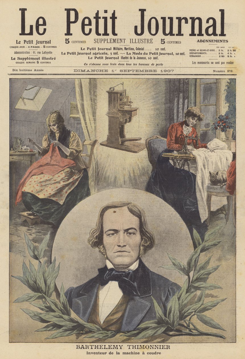 Barthelemy Thimonnier, inventeur français de la machine à coudre (lithographie couleur) - French School