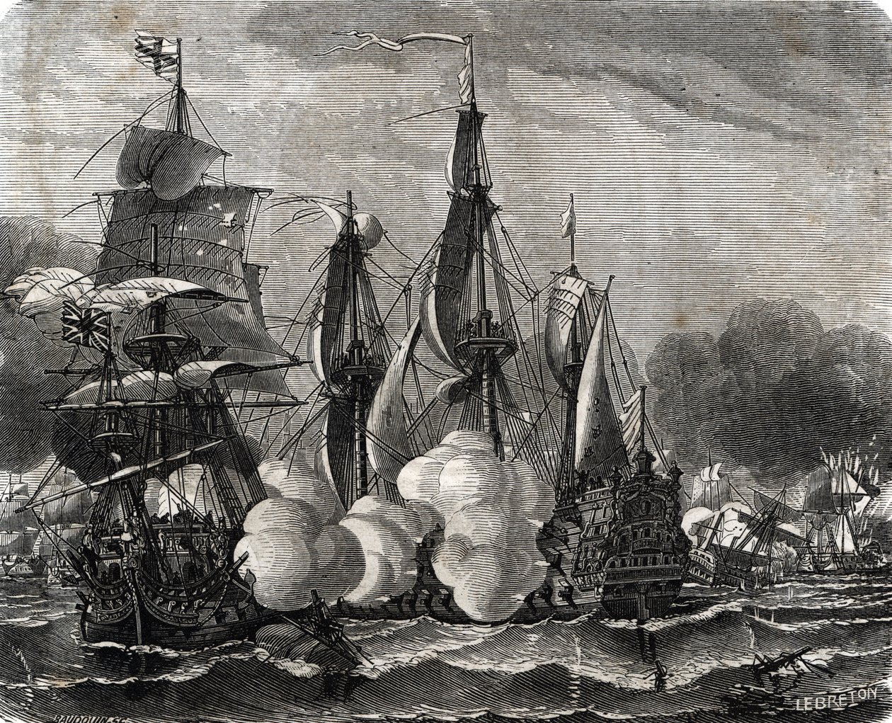 Bataille de la baie de Bantry, engagement naval du 11 mai 1689, une semaine avant la déclaration de la guerre de Neuf Ans - French School