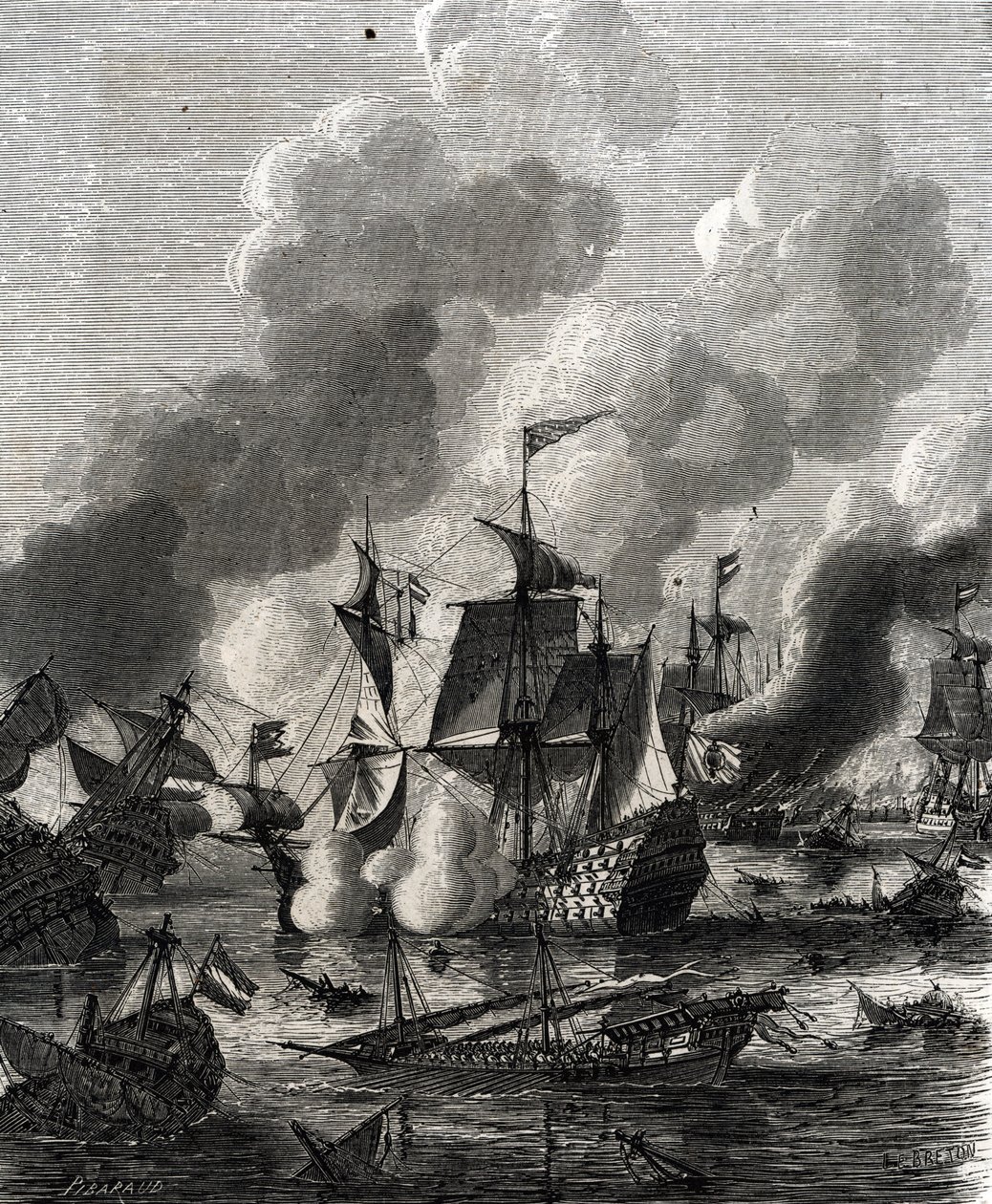 Bataille de Lagos, bataille navale pendant la guerre de Neuf Ans, le 27 juin 1693 (gravure) - French School