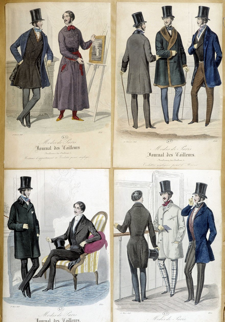 Planches illustrant la mode masculine du « Journal des tailleurs » de 1848. - French School