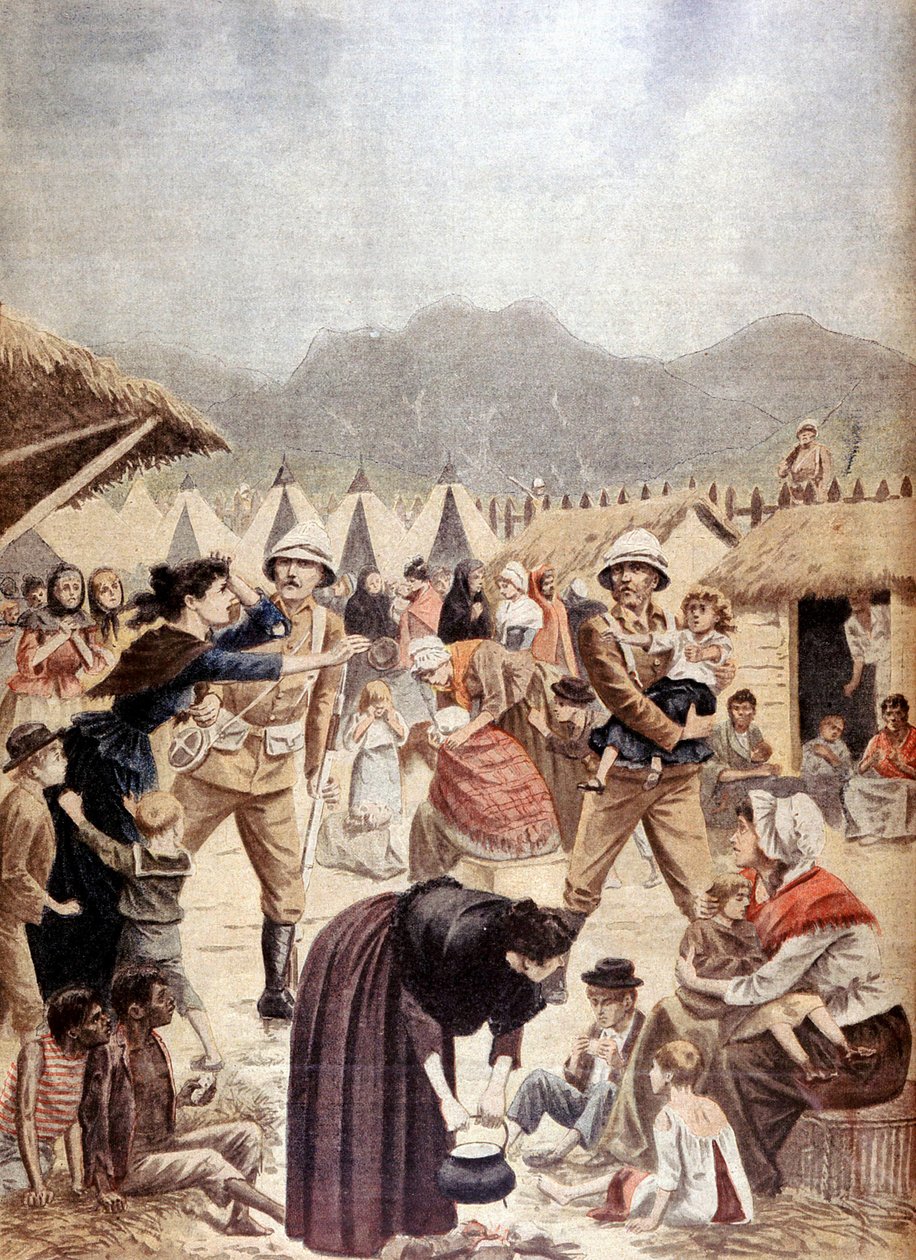 Guerre des Boers : femmes et enfants boers dans un camp de concentration britannique au Transvaal - French School