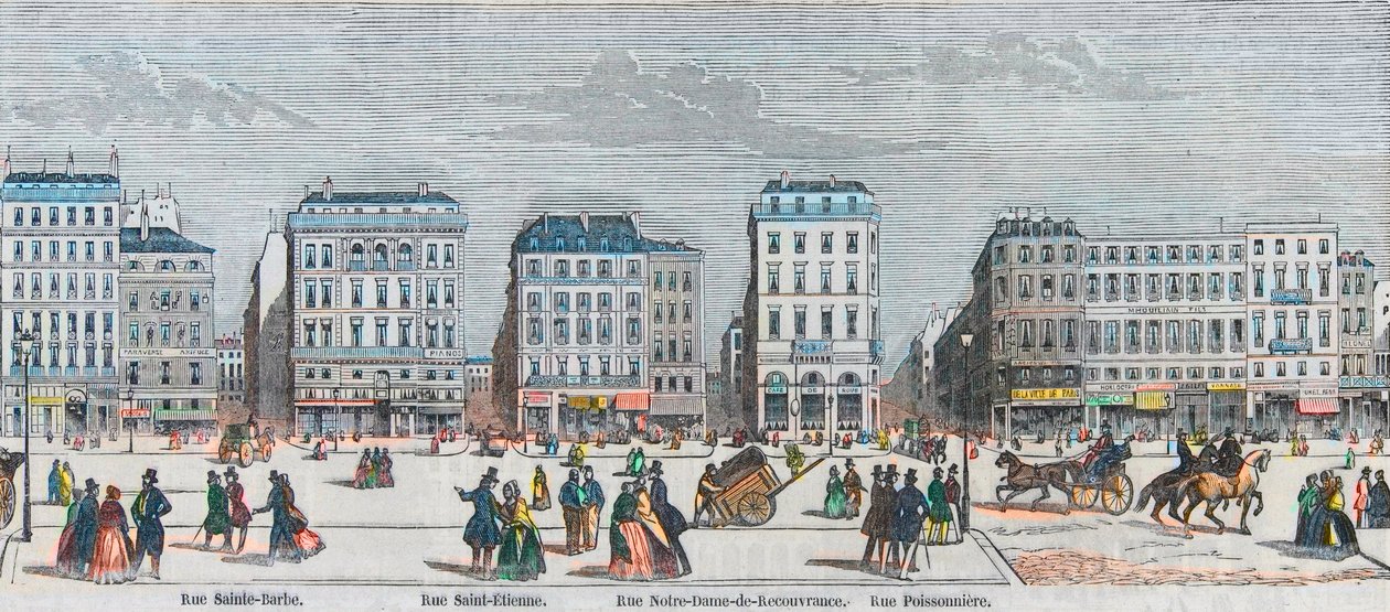 Boulevard Poissonnière - Rue Saint-Barbe - Rue Saint-Étienne - Rue Notre-Dame de Reouvrance - Rue Poissonnière - Gravure dans « Tableau-de-Paris » par Edmond Texier 1852 - French School