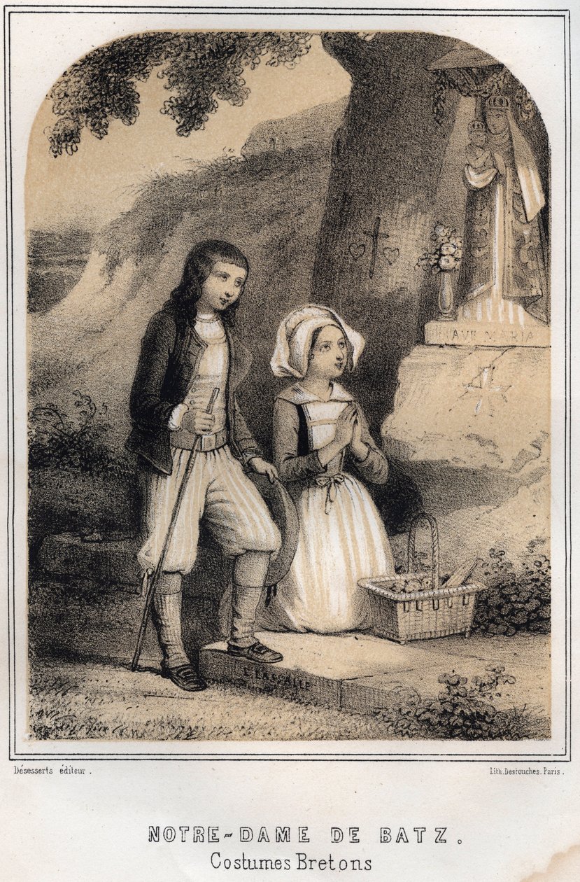 Costumes bretons - Notre-Dame de Batz - gravure dans « Les soirées de mon oncle souvenirs et récits de voyages » par MORING MICHEL - Fin XIXe siècle - French School
