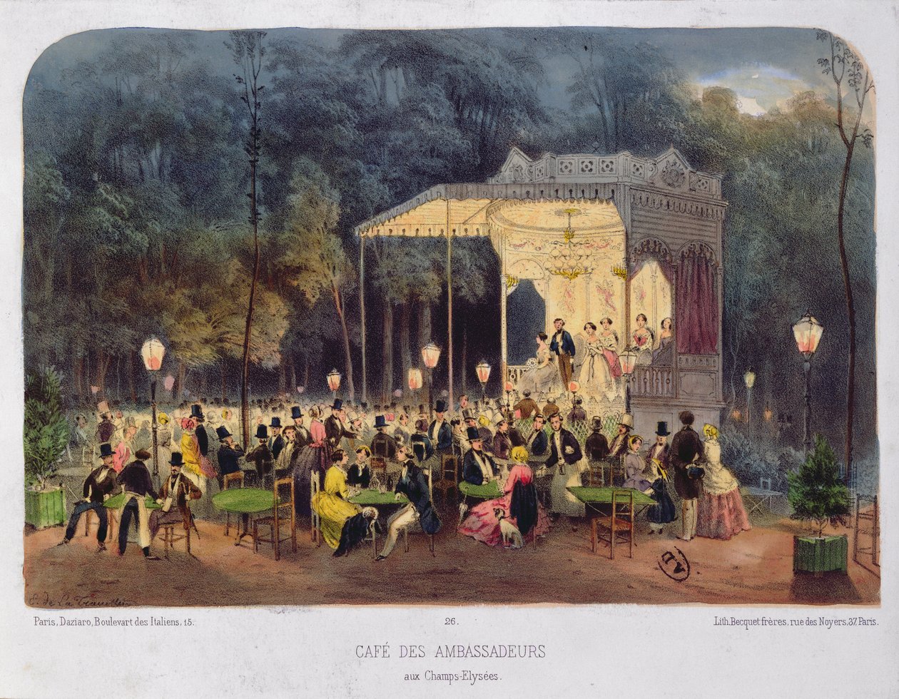 Café des Ambassadeurs, Champs-Élysées, vers 1850 - French School
