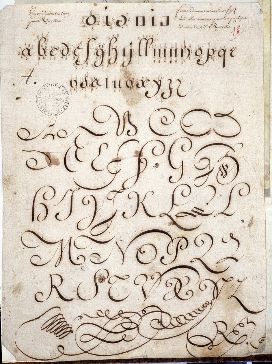 Calligraphie : Pièce manuscrite de ronde sur vélin ornée d