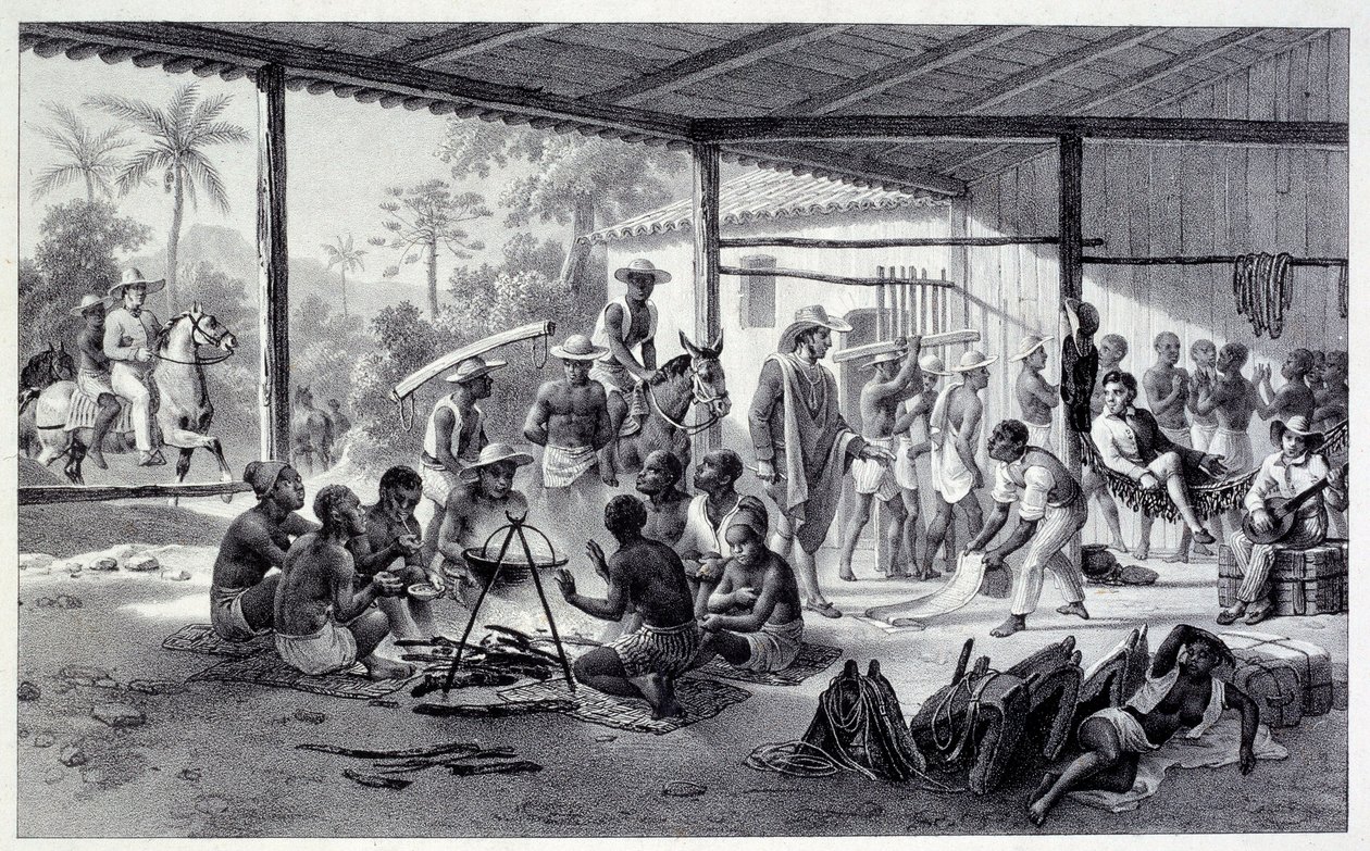 Camp de nègres au Brésil. Gravure du 19ème siècle - French School