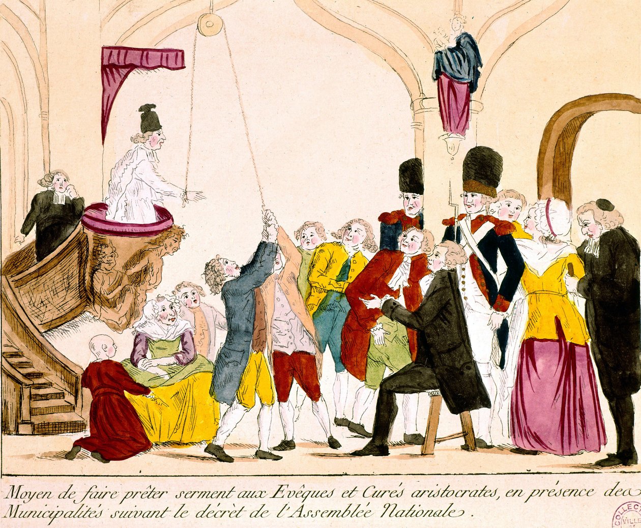 Caricature représentant des aristocrates et le clergé français prêtant serment d