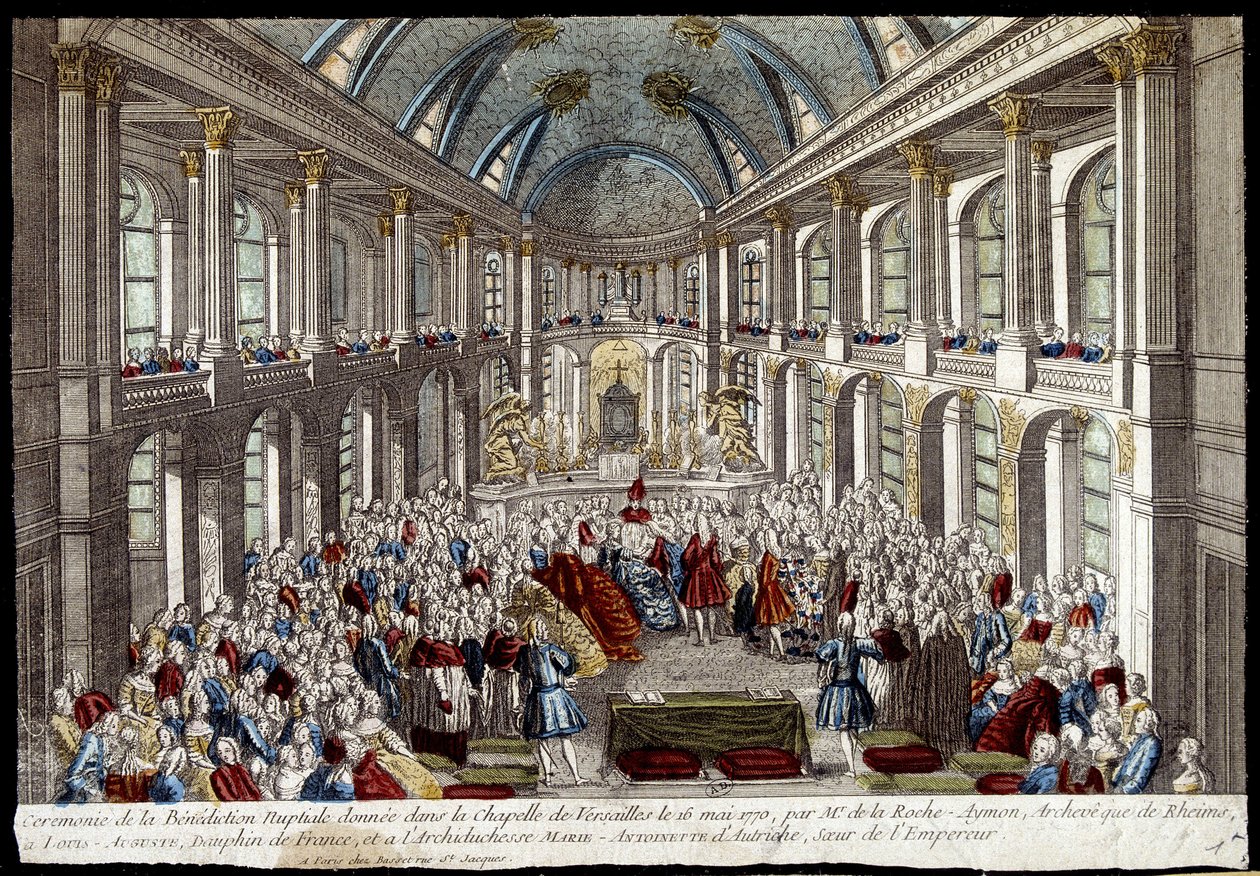 Cérémonie de la bénédiction nuptiale donnée dans la chapelle de Versailles le 16 mai 1770 par Louis Auguste, dauphin de France (Louis XVI), et Marie-Antoinette d