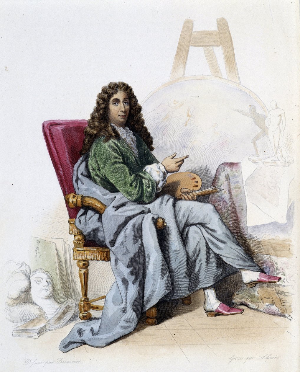 Charles Le Brun (1619-1690) peintre et décorateur français - dans « Le Plutarque français », par Mennechet - French School