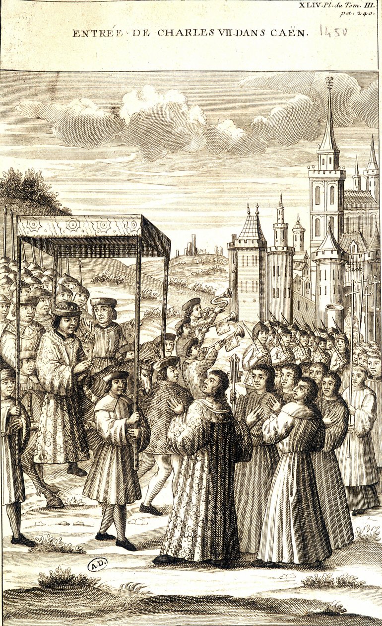 Charles VII entrant à Caen en 1450 - French School