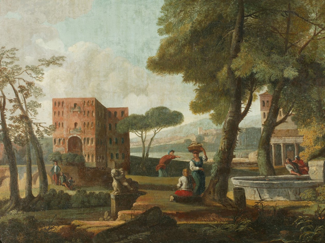 Paysage classique avec sphinx, c.1700 - French School