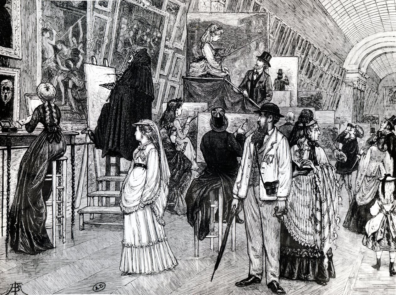 Copistes dans la Grande Galerie du Louvre, vers 1880 - French School