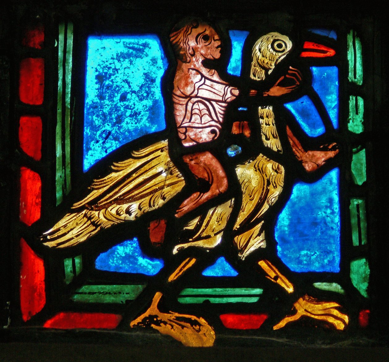 (détail) la parabole du Bon Samaritain : homme et oiseau - French School