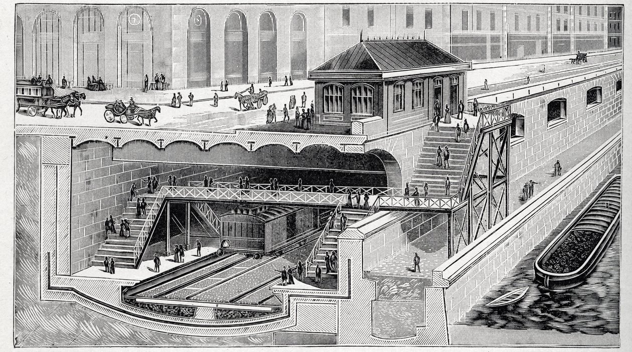 Coupe de la station Saint Michel à Paris dans "La nature" 1899 - French School