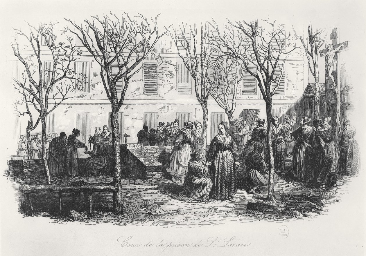 Cour de la Prison Saint-Lazare à Paris, vers 1840 - French School