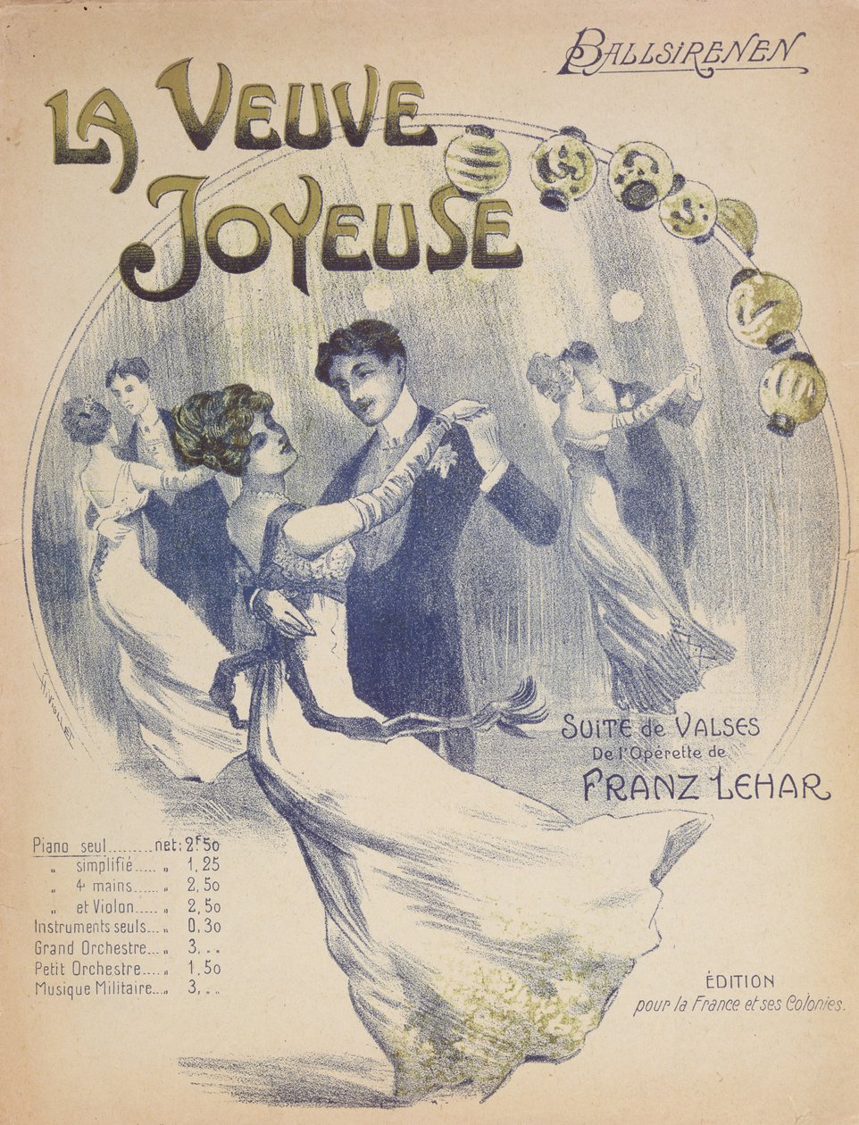 Couverture de la partition pour La Valse Ballsirenen de La Veuve Joyeuse par Franz Lehar - French School