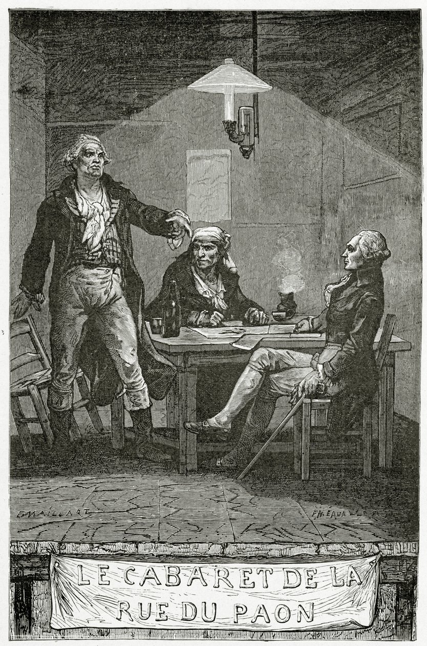 Danton, Marat, Robespierre - illustration de Quatre-Vingt-Treize, 19e siècle (gravure en noir et blanc) - French School