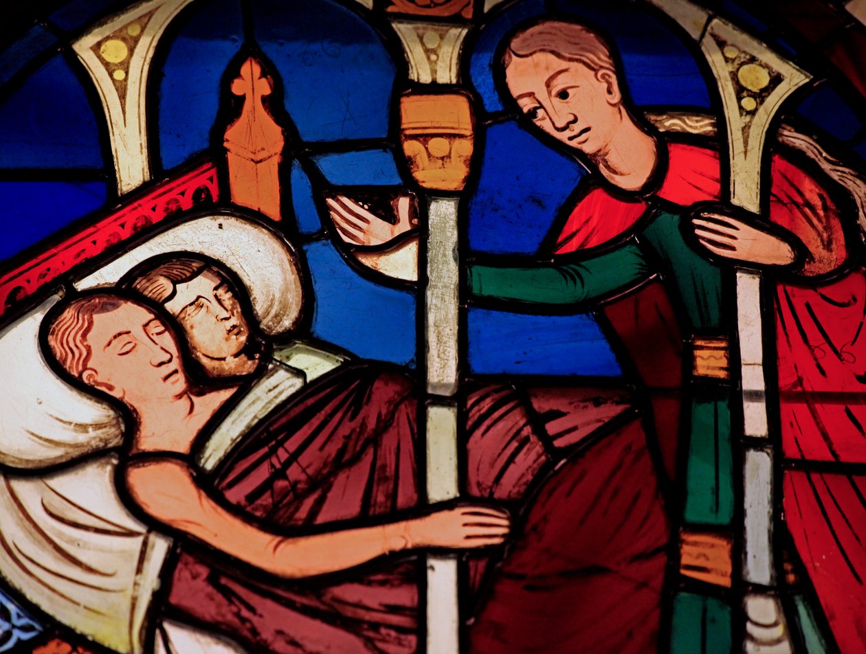 Un serviteur entre dans la chambre de Tobie et Sarah, ex Ste Chapelle, baie E - French School