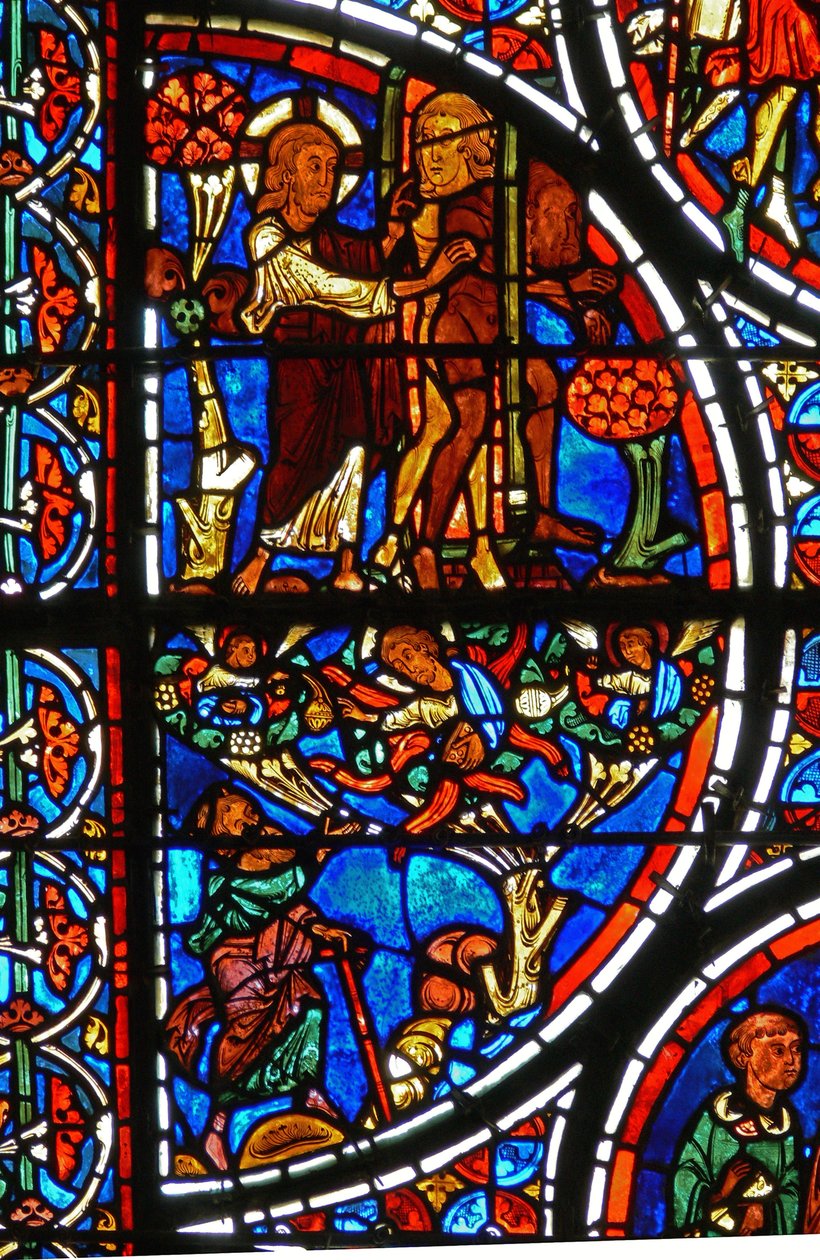(détail) la parabole du Bon Samaritain : Dieu chasse Adam et Ève du Jardin d