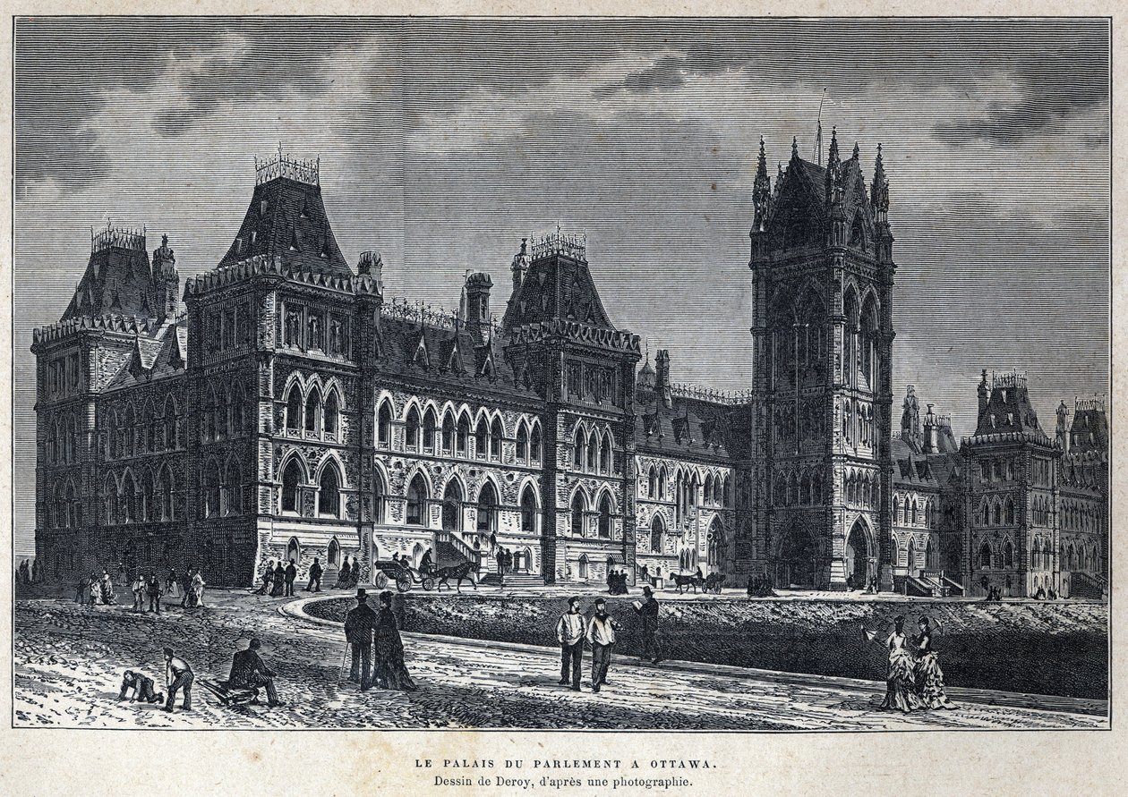 Découverte du Canada : Le Palais du Parlement à Ottawa. Dessin de Deroy d