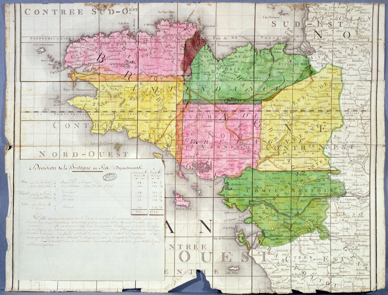 Division de la Bretagne en six départements, vers 1789-90 - French School
