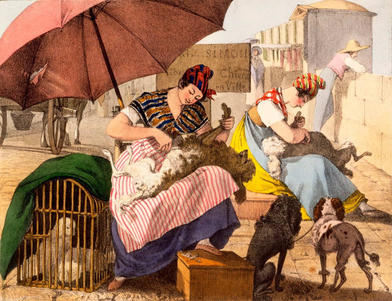 Toiletteurs de chiens, 1820 - French School