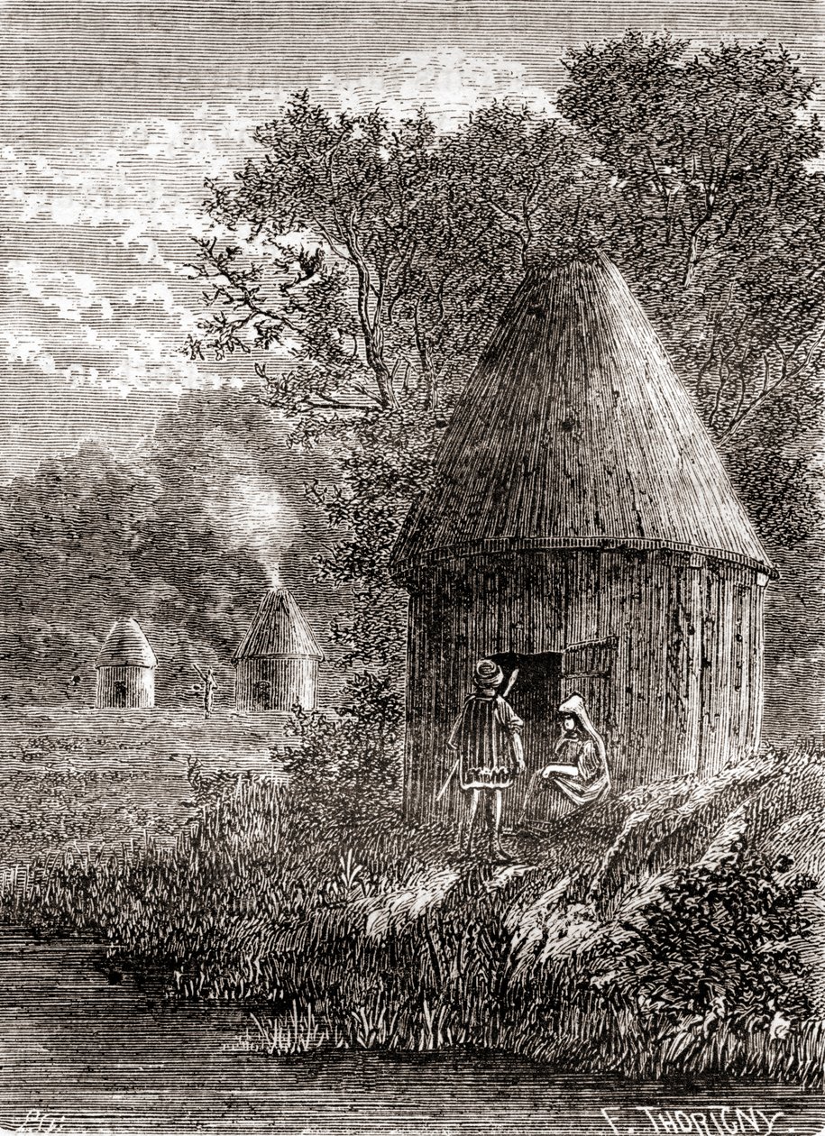 Maisons gauloises anciennes, une cabane ronde avec un trou dans le toit pour permettre à la fumée du feu de s