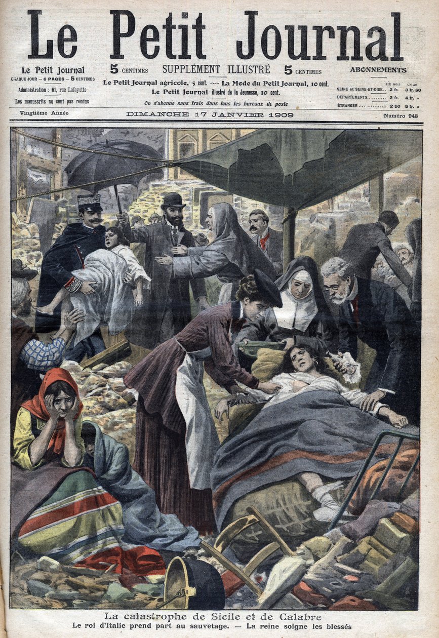 Tremblement de terre en Sicile, Calabre 1909 « Le Petit Journal » de janvier 1909 (gravure) - French School