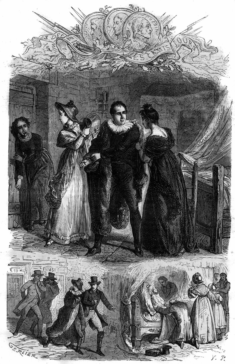 Émilie de Lavalette, connue sous le nom de Madame de la Valletta, a fait évader son mari Antoine Marie Chamans, comte de Lavalette (1769-1830, directeur des Postes) de la Conciergerie pendant la révolution. Gravure dans « Histoire des Papes-Rois-Reines et  - French School