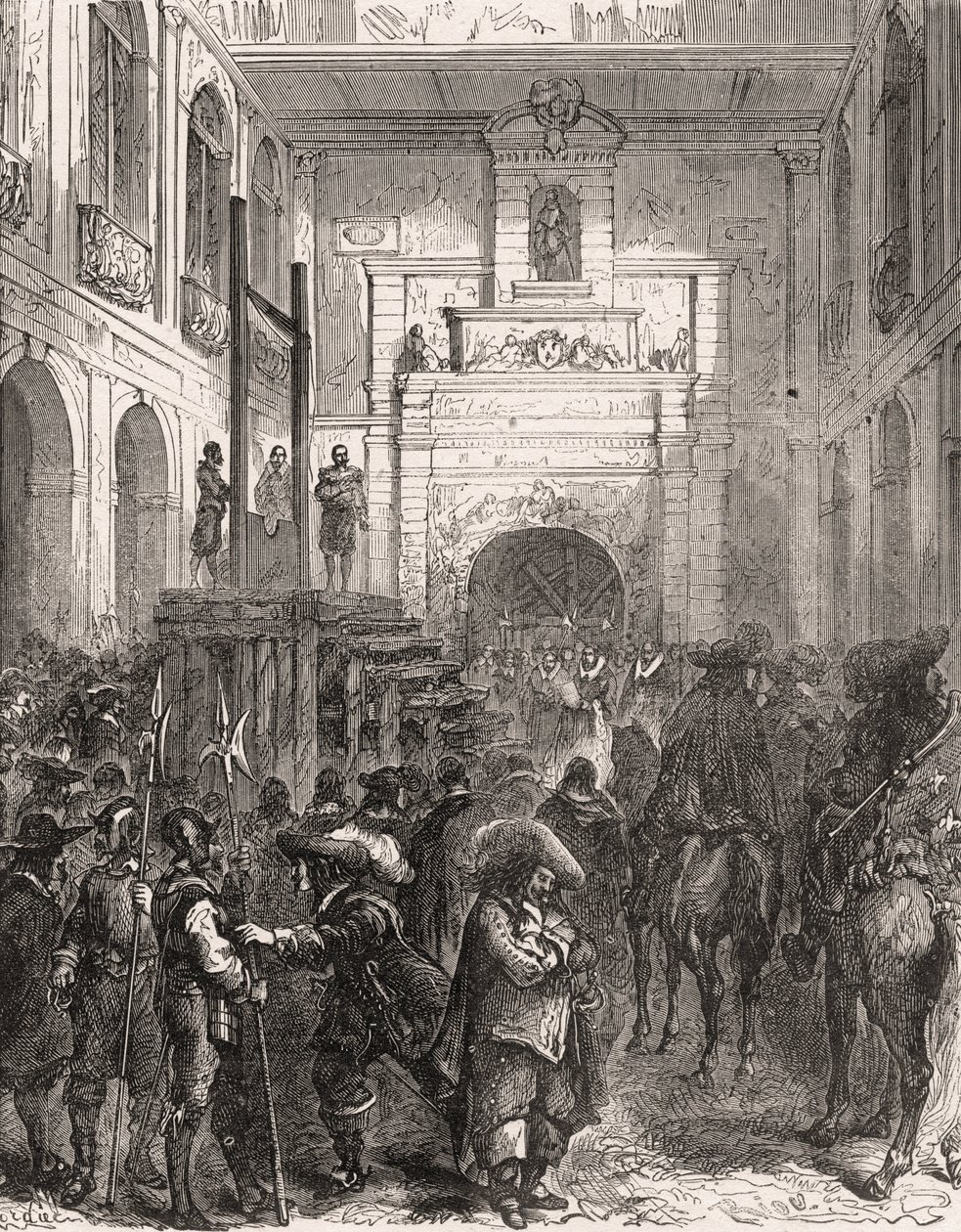 Exécution du maréchal Henri II de Montmorency (1595-1632) à Toulouse en 1632. Gravure dans « Histoire De France En Cent Tableaux » par Paul Lehugeur, 1891 - French School