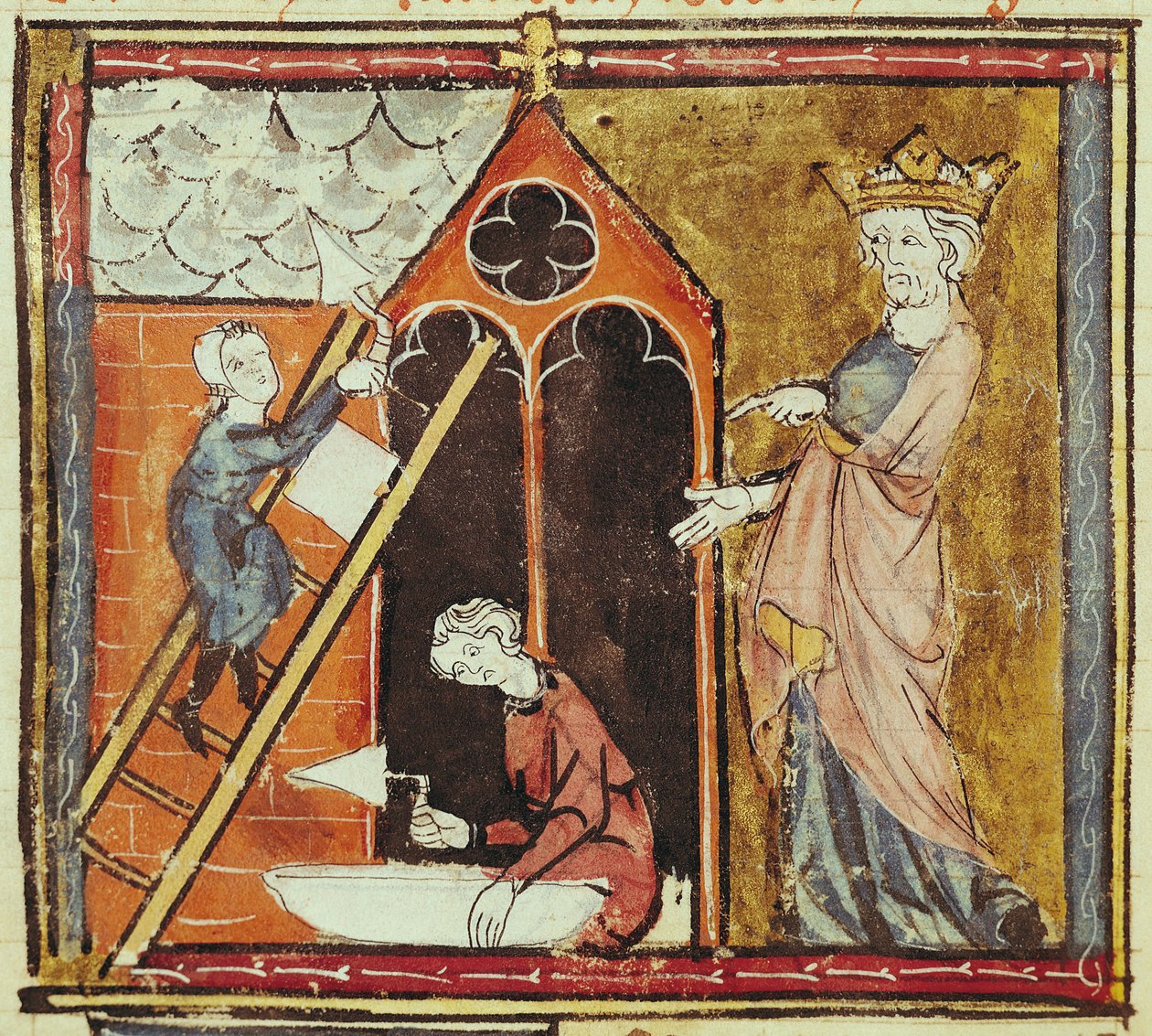 F.235v Le roi Louis VI (1080-1137) regardant la construction d