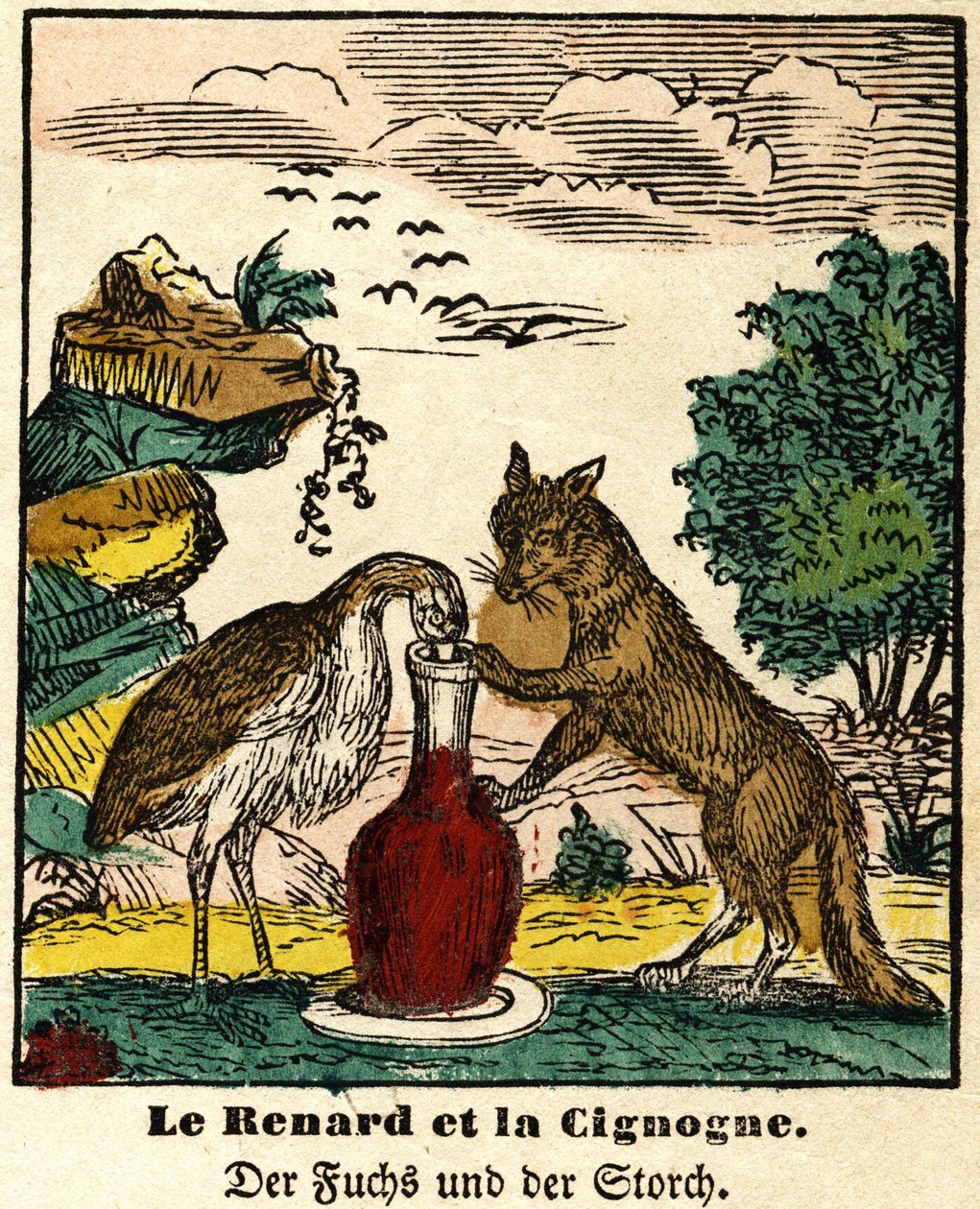 Fables de La Fontaine : le renard et la cigogne. Image d