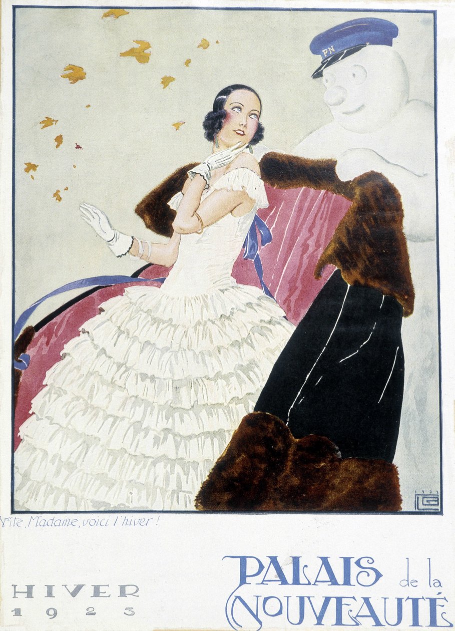 Fashion: 1925 advertisement for furs (Palais de la Nouveaute) (lithograph) - French School
