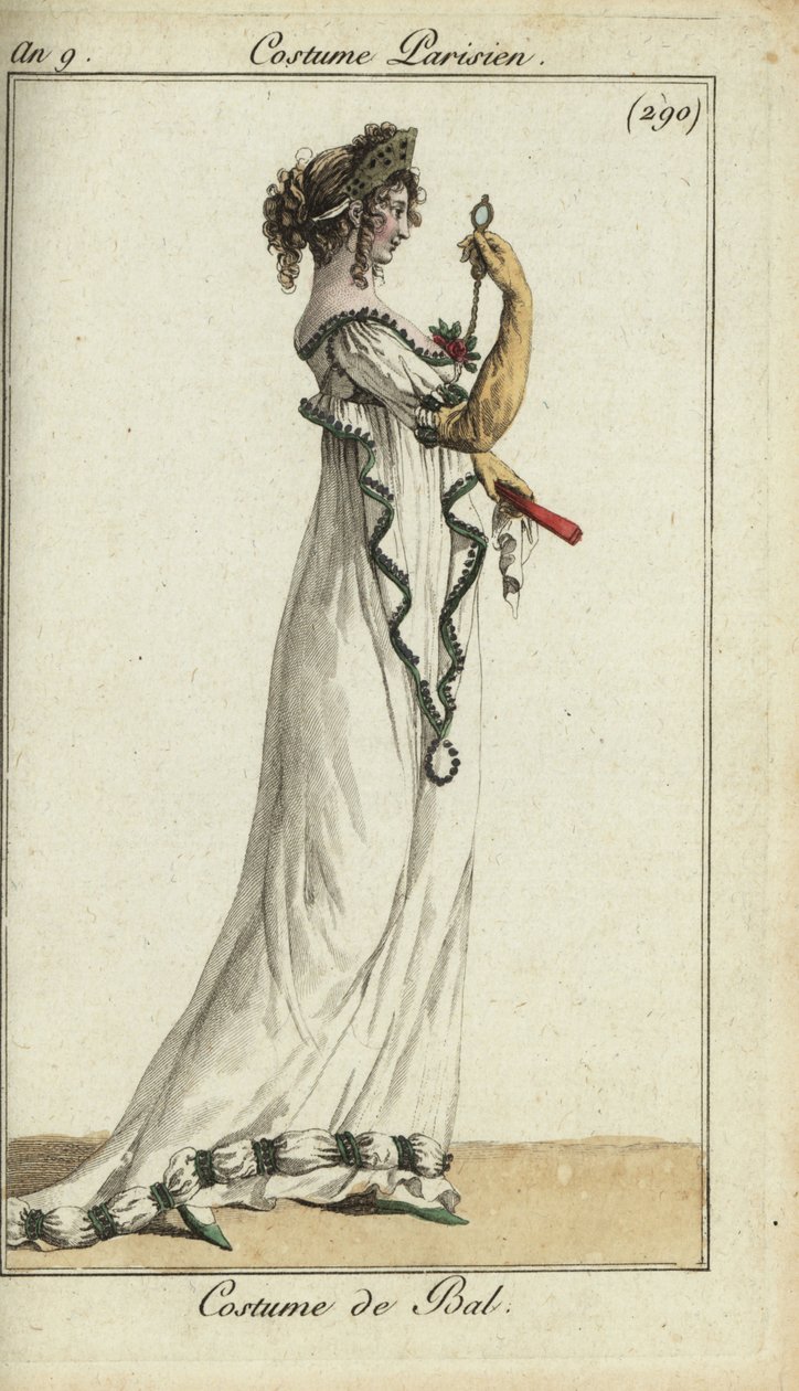 Femme à la mode en robe de bal avec un diadème - French School