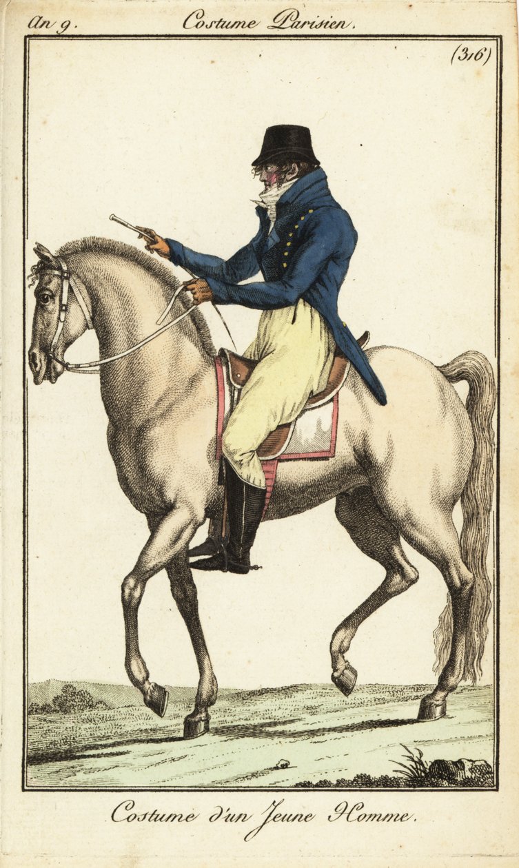 Jeune homme à la mode ou Incroyable à cheval - French School