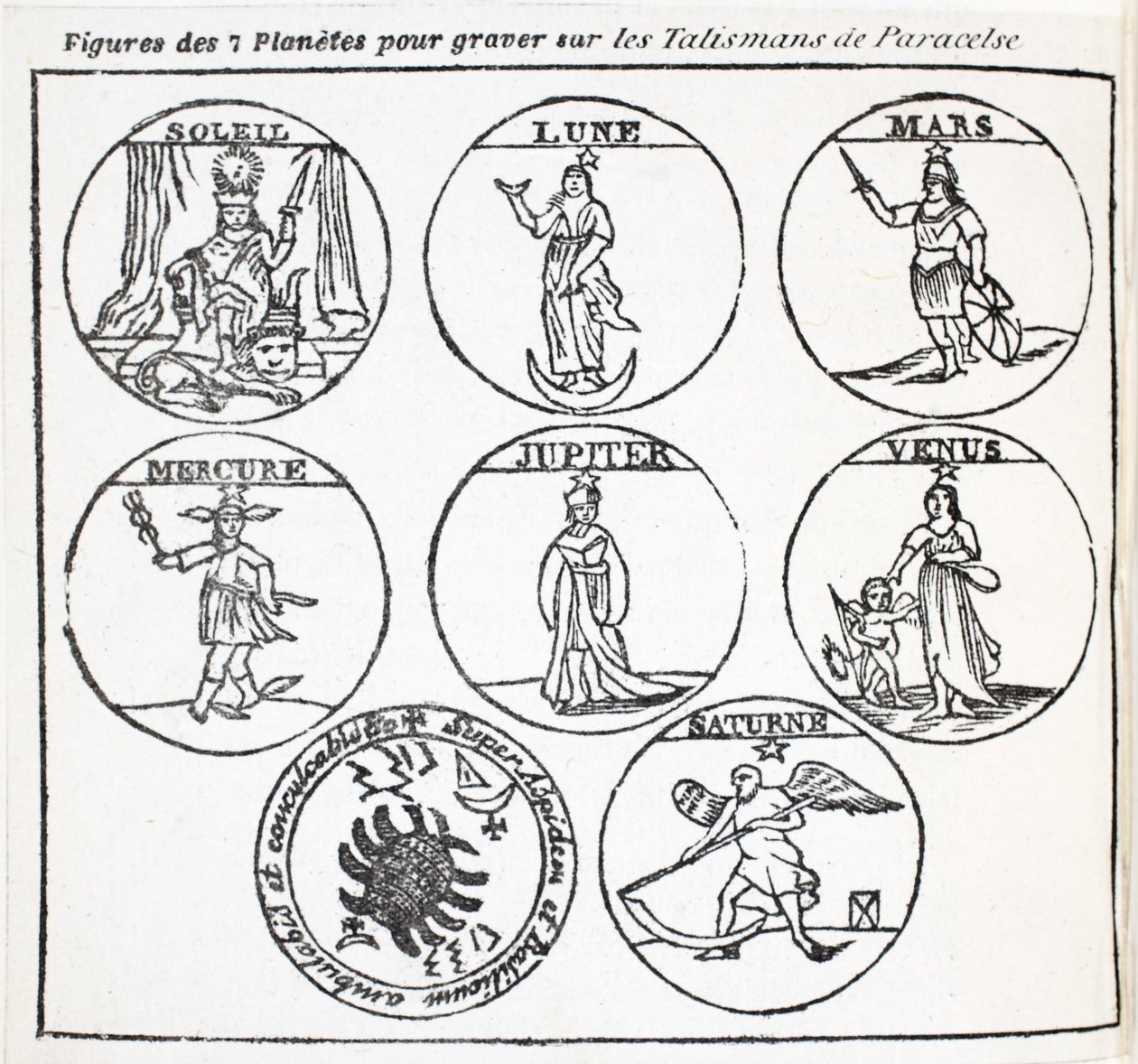Figures des 7 planètes pour graver sur les talismans de Paracelse - French School