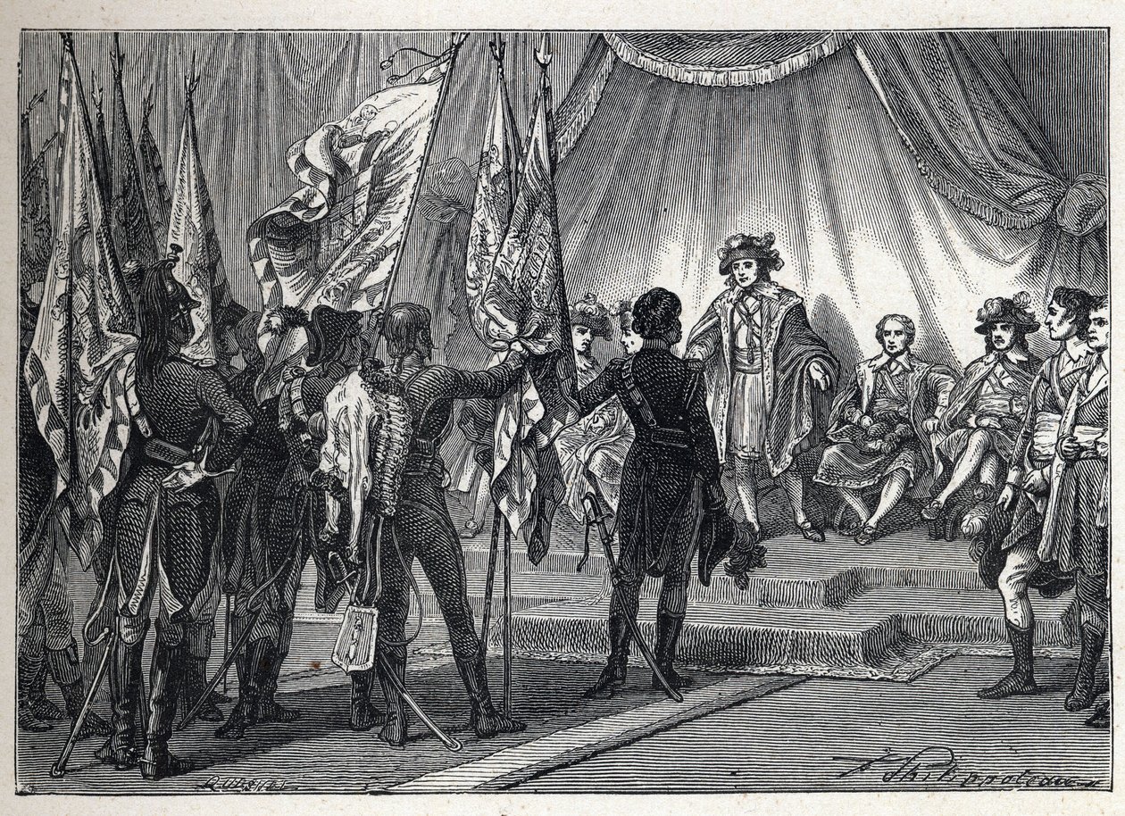 Première coalition : Joachim Murat (1767-1815) présente au Directoire les drapeaux conquis par l