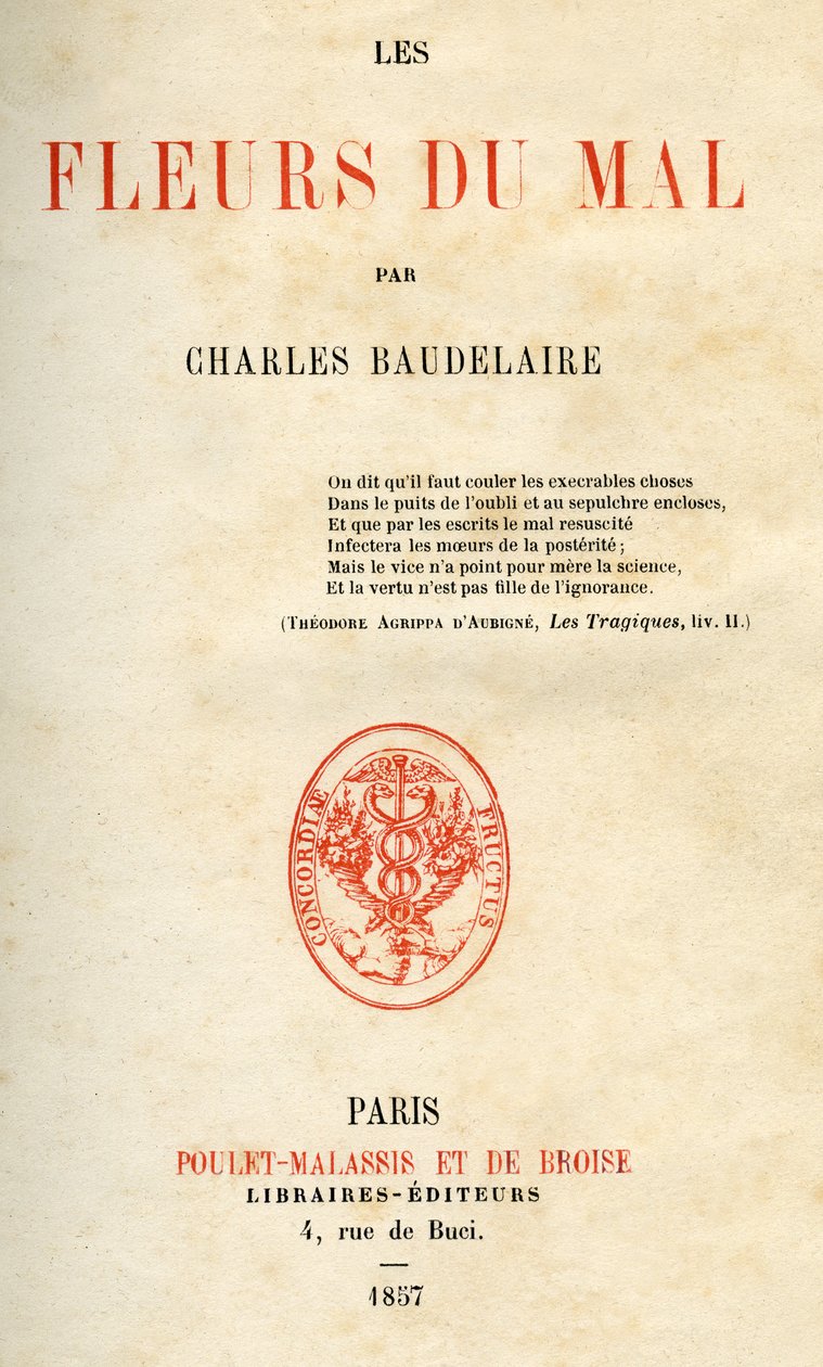 Première édition des Fleurs du Mal par Charles Baudelaire - French School